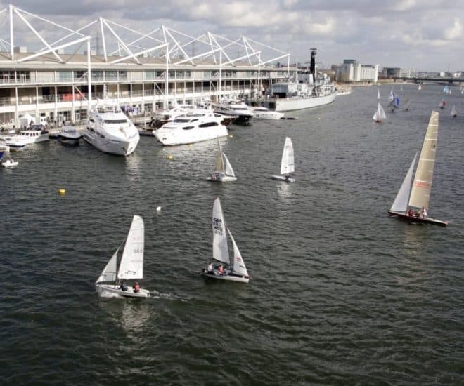Boats on the water at the London Boat Show