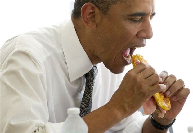 Barack Obama eating sandwich