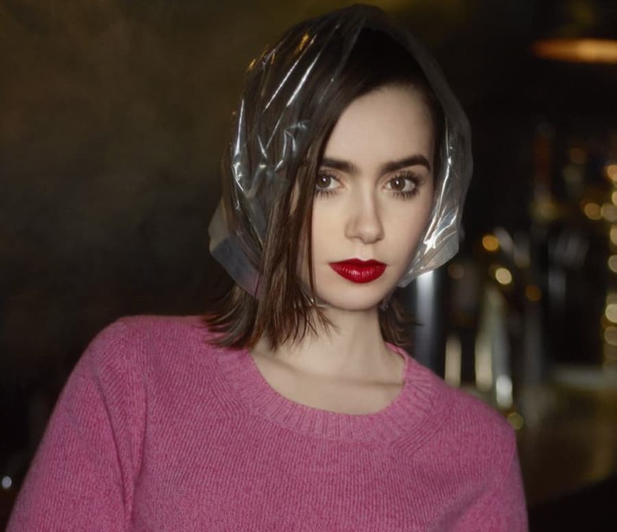 Lily Collins for Barrie Knitwear