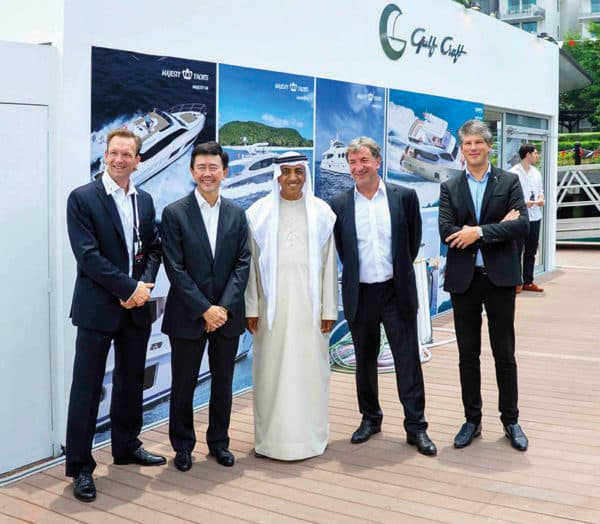 Mohammed Hussein Al Shaali, Chairman of Gulf Craft and Erwin Bamos, CEO of Gulf Craft, at the opening of the Singapore Yacht Show