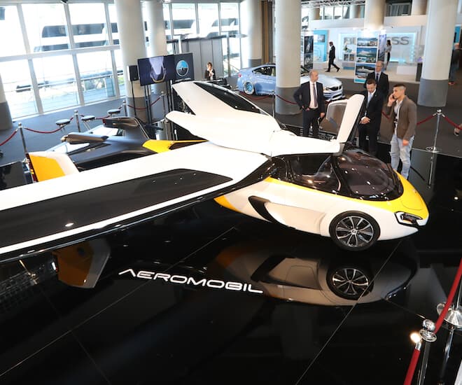 The Aeromobil, a flying supercar is on display as part of the "Top Marques" show, dedicated to exclusive luxury goods, on April 20, 2017 in Monaco. © Valery Hache / AFP