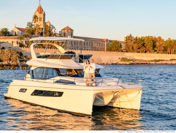 An Aquila 44 in Europe, one of many growing markets for the China-built power catamarans; Photo: Nicolas Claris