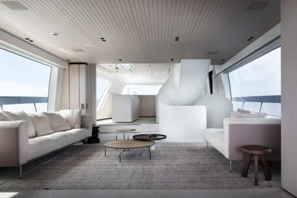 The saloon is light and bright, and features Lissoni’s showpiece staircase