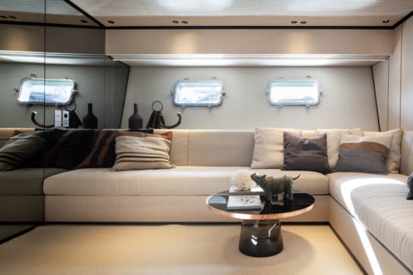 The Lissoni-edition lower deck features a lounge in-between the master and VIP suites, although other layout options include four guest cabins