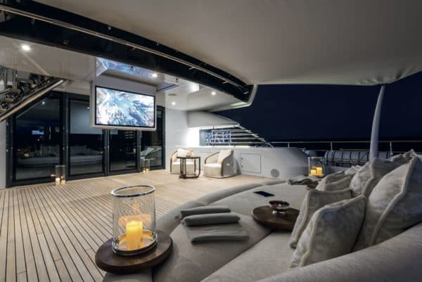 The al fresco deck entertainment includes movie options
