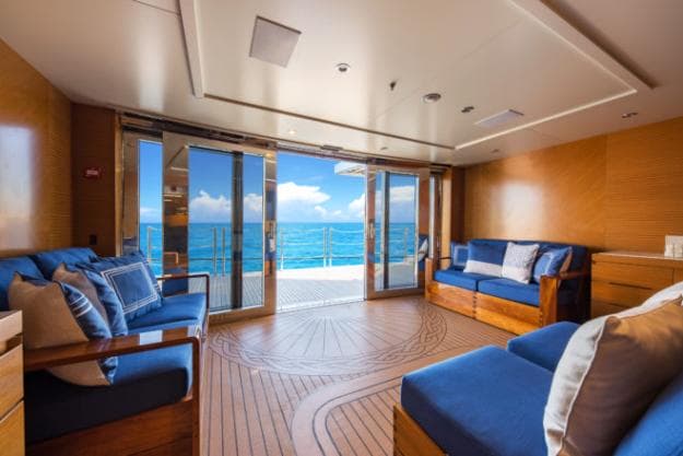 On the lower deck, the beach club faces the aft swim platform