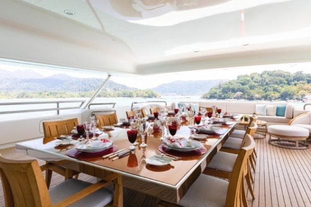 Dining on a superyacht is among life’s more pleasant experiences; Photo: Burgess