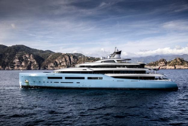 The 98.4m, 5,000GT Aviva is the largest yacht built by Abeking & Rasmussen and features a padel tennis court