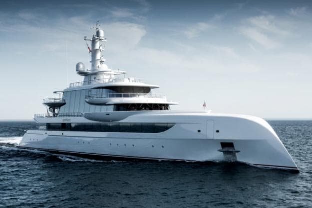 The 79.95m Excellence by German yard Abeking & Rasmussen features a futuristic exterior by British studio Winch Design, led by a striking reverse bow; Photo: Tom Van Oossanen