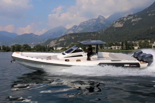 Lomac’s Grantismo 12.0, which showed at Cannes, has a top speed of 57 knots with three 300hp Yamahas