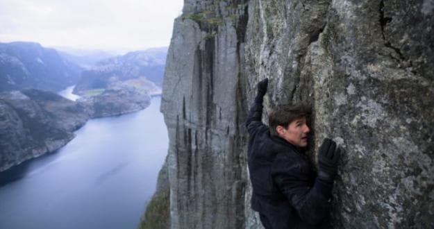 Tom Cruise in Mission: Impossible – Fallout, hanging off Preikestolen