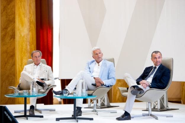 Designers Carlo Nuvolari and Dan Lenard of Nuvolari-Lenard, and Fabrizio Iarrera, CEO of Monte Carlo Yachts