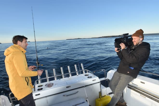 Clarke Gayford, fiancé of Prime Minister Jacinda Adern, filming Fish of the Day