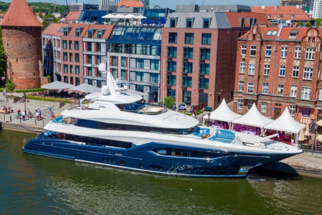 Conrad’s 133ft Viatoris, pictured in the heart of Gdansk’s Old Town, was a winner at the 2019 World Superyacht Awards, another success for Polish yacht building