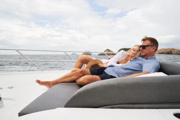The simple foredeck offers a three-quarter length double sunpad