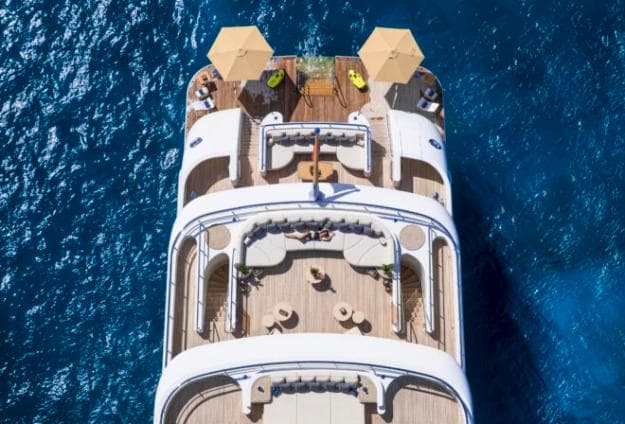 RoMEA has a stunning beach club on the lower deck, and appealing outdoor areas on the four decks above