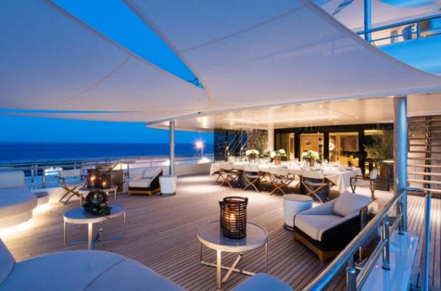 Upper deck aft is ideal for dining and socialising, day or night