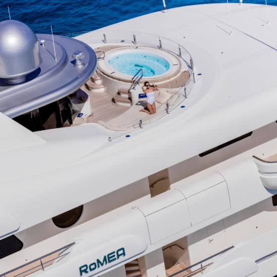 Situated forward on the sun deck, the jacuzzi pool is flanked by large lounging areas