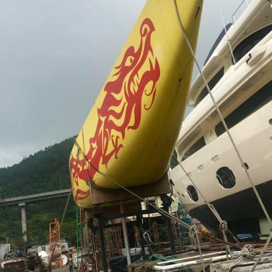 CHN 95 Longtze, China's first America's Cup-class yacht, was discovered ‘high and dry’ in Hong Kong