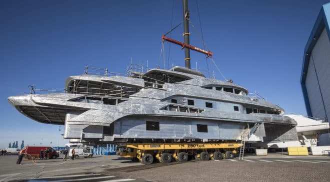 The superstructure of Benetti FB274 prior to the joining operation