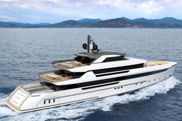 The Sanlorenzo 62Steel has a length of 61.5m, an 11.9m beam and a volume of 1,200GT