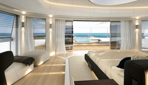The owner's cabin sumptuous view at the bow of the upper deck