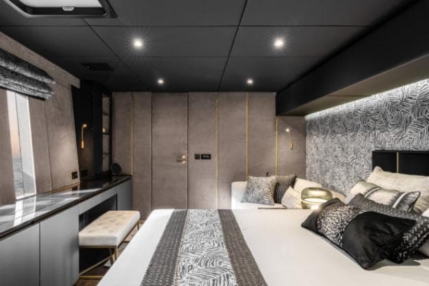 The four guest cabins on the Sunreef 80 Double Happiness include a starboard master suite (pictured)