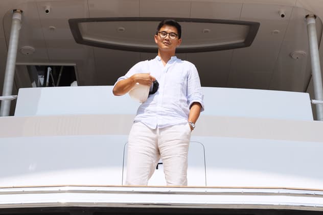 Hans Lo aboard a CLB72 at the 120,000sqm Doumen shipyard in Guangdong