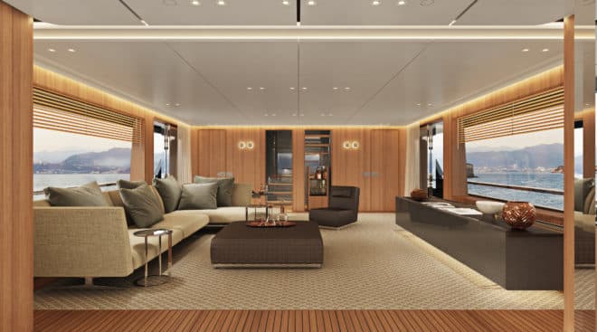 The master suite in Texture (above) and Wooden (below) on the Custom Line Navetta 30