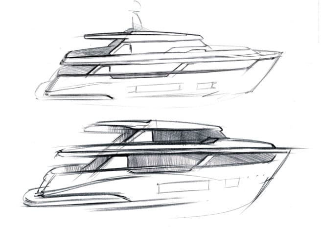 Filippo Salvetti's early sketches for the Navetta 30, due to the launch this year