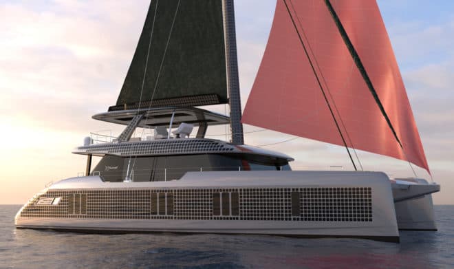 In late April, Sunreef announced its new Eco range of solar-powered luxury catamarans, which will include 70 (pictured) and 80 sailing models