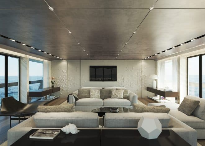The saloon on hull one of the 44Alloy, which is scheduled to debut at the Genoa show in October