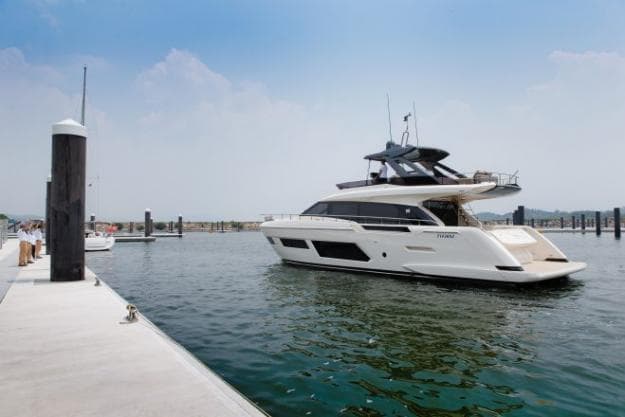 A Ferretti Yachts 720 is the first visiting yacht at Lantau Yacht Club