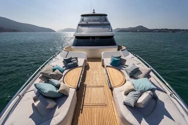 The flexible foredeck on the MCY 70 Skylounge in Hong Kong