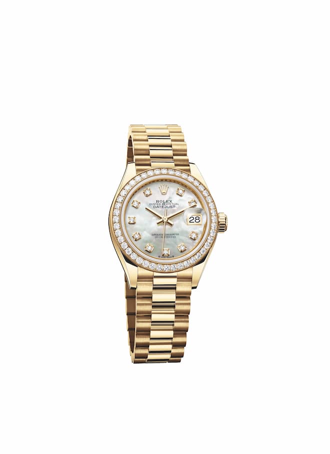 Oyster Lady-Datejust 28 mm, Yellow Gold and diamonds
