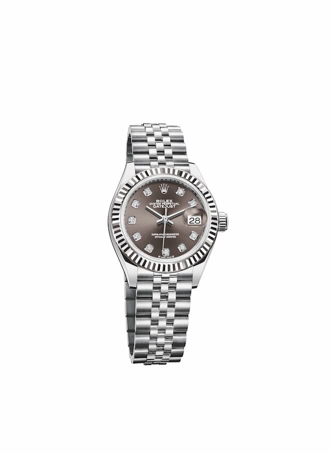 Oyster Lady-Datejust 28 mm, Oystersteel, White Gold.
