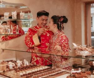 Couple at a chocolate shop