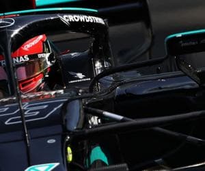 George Russel for Mercedes in Abu Dhabi test.