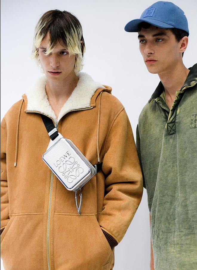 Silver Crossbody bag with fleece jacket Loewe Spring Summer 2023 Menswear Collection