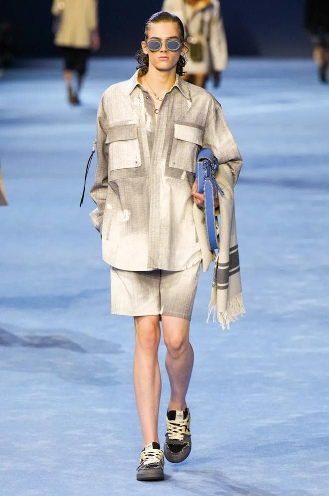 Fendi Spring Summer 2023 Menswear Collection Funk Inspired Sunglasses with Blue Micro Crossbody Bag