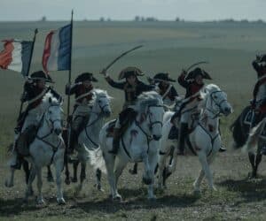 Joaquin Phoenix in Napoleon on horseback.
