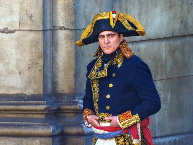 Joaquin Phoenix on set of Ridley's Scott's Napoleon in French military ceremonial dress