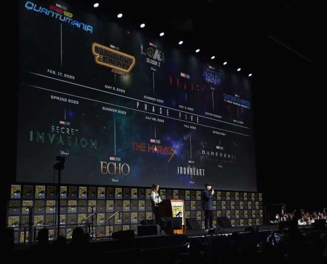 president of Marvel Studios Kevin Feige speaks during the Marvel panel in Hall H of the convention center during Comic Con in San Diego, California, July 23, 2022. (Photo by Chris Delmas / AFP) (Photo by CHRIS DELMAS/AFP via Getty Images)CHRIS DELMAS/GETTY IMAGES